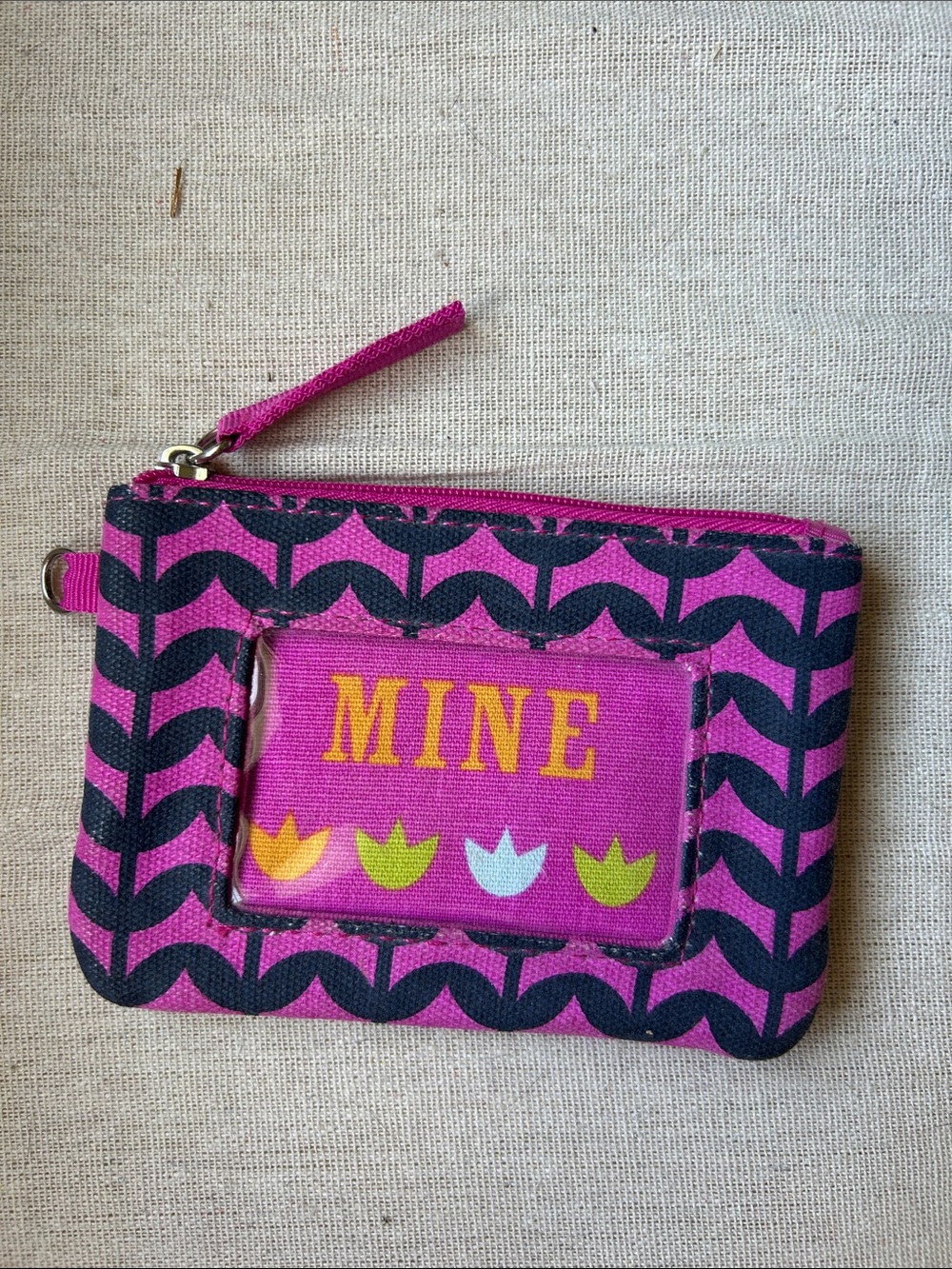 Vintage Jonathan Adler Pink and Black 'MINE' Zip Wristlet